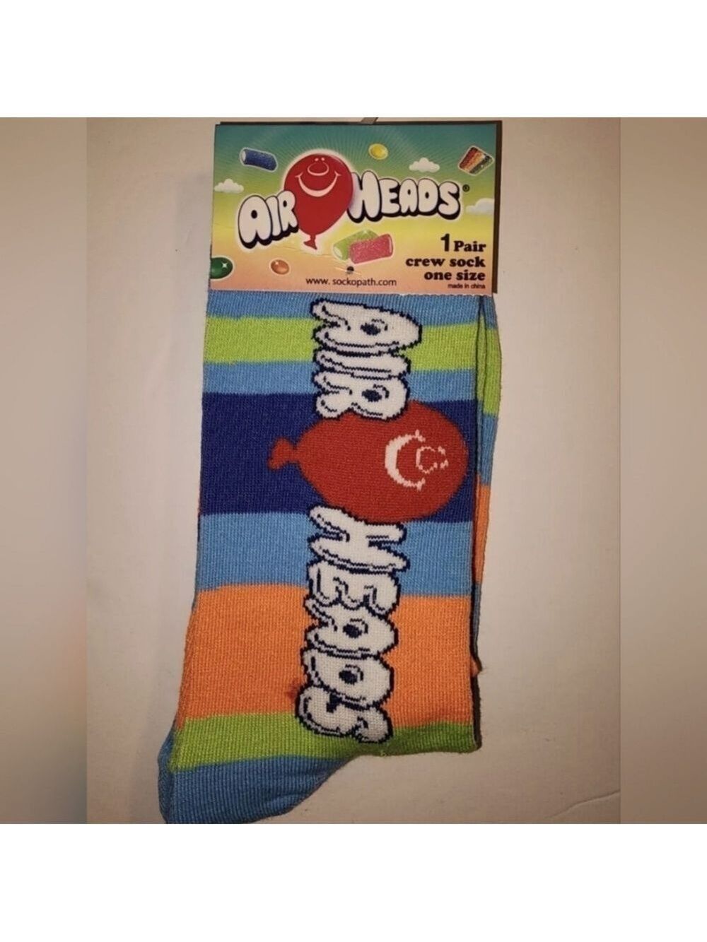 4/$25 Air Heads Candy Novelty Crew Socks Unisex Gender Neutral New